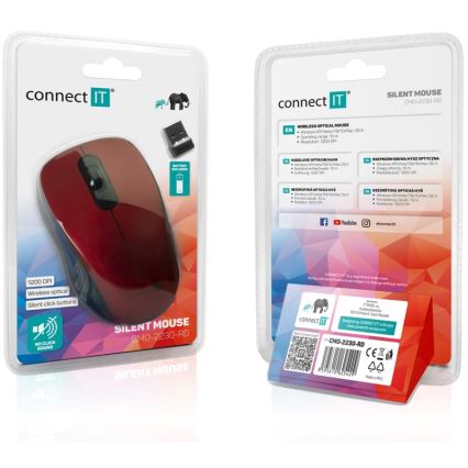 CONNECT IT CMO-2230-RD - Brezžična tiha miška MUTE 1200 DPI 1xAA črna/rdeča