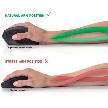 CONNECT IT CMO-2510-BK - Ergonomska brezžična miška Verti Wireless 800/1200/1600 DPI 2xAAA črna