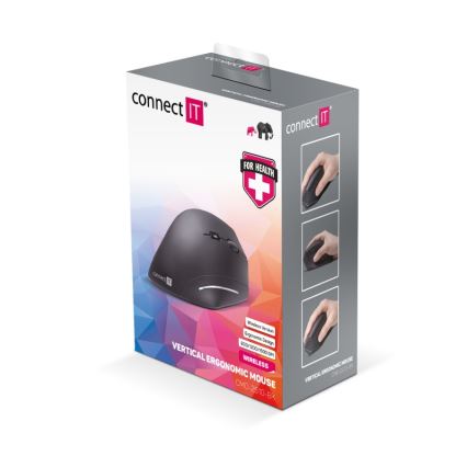 CONNECT IT CMO-2510-BK - Ergonomska brezžična miška Verti Wireless 800/1200/1600 DPI 2xAAA črna