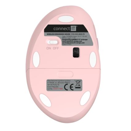 CONNECT IT CMO-2600-PK - Ergonomska brezžična miška 800/1200/1600 DPI 1xAA rožnata