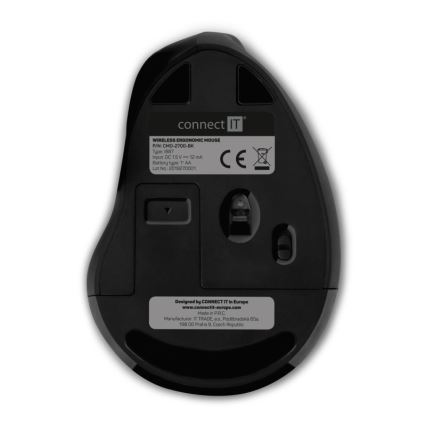 CONNECT IT CMO-2700-BK - Ergonomska brezžična miška 800/1200/1600 DPI 1xAA črna