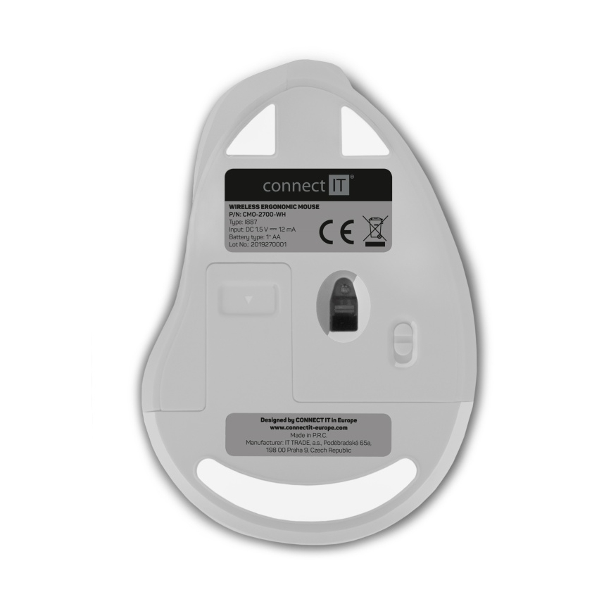 CONNECT IT CMO-2700-WH - Ergonomska brezžična miška 800/1200/1600 DPI 1xAA bela