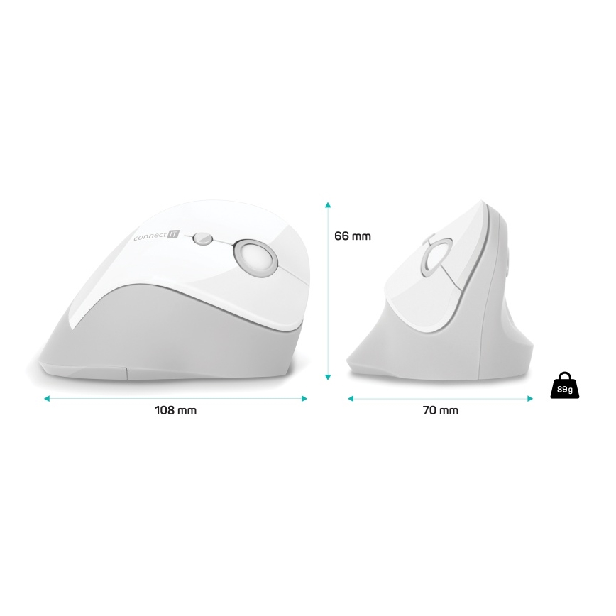 CONNECT IT CMO-2700-WH - Ergonomska brezžična miška 800/1200/1600 DPI 1xAA bela