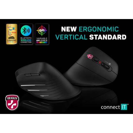 CONNECT IT CMO-2880-BK - Ergonomska brezžična miška Verti TriMode 1000/1600/2400 DPI 2xAAA črna