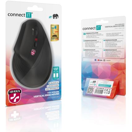 CONNECT IT CMO-2880-BK - Ergonomska brezžična miška Verti TriMode 1000/1600/2400 DPI 2xAAA črna