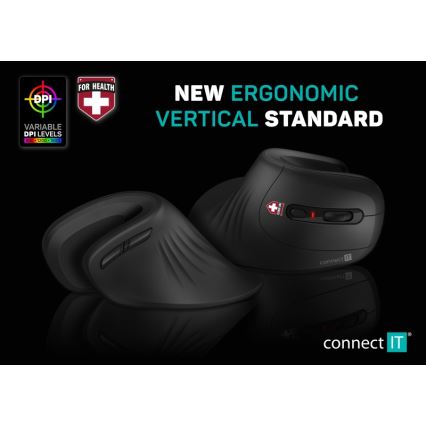 CONNECT IT CMO-2900-BK - Ergonomska brezžična miška 800/1200/1600 DPI 1xAA črna