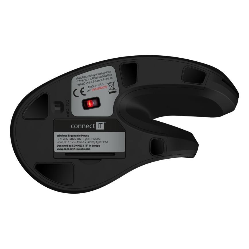 CONNECT IT CMO-2900-BK - Ergonomska brezžična miška 800/1200/1600 DPI 1xAA črna
