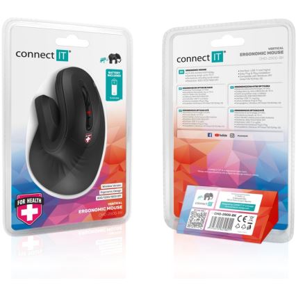 CONNECT IT CMO-2900-BK - Ergonomska brezžična miška 800/1200/1600 DPI 1xAA črna