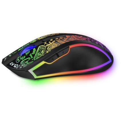 CONNECT IT CMO-3530-DD - LED RGB Brezžična polnilna gaming miška 800/1200/1600/2400/4800 DPI 600 mAh črna