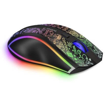 CONNECT IT CMO-3530-DD - LED RGB Brezžična polnilna gaming miška 800/1200/1600/2400/4800 DPI 600 mAh črna