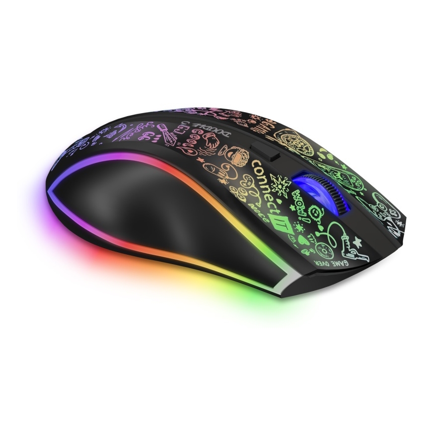 CONNECT IT CMO-3530-DD - LED RGB Brezžična polnilna gaming miška 800/1200/1600/2400/4800 DPI 600 mAh črna