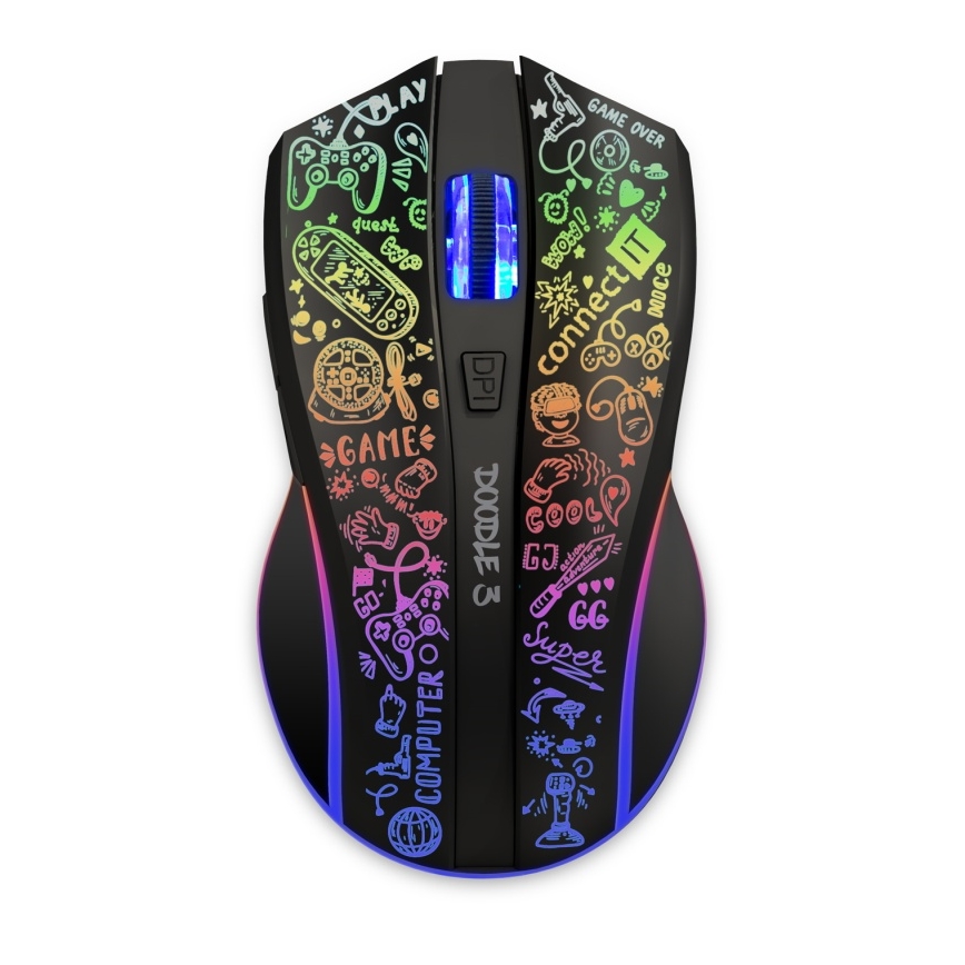 CONNECT IT CMO-3530-DD - LED RGB Brezžična polnilna gaming miška 800/1200/1600/2400/4800 DPI 600 mAh črna