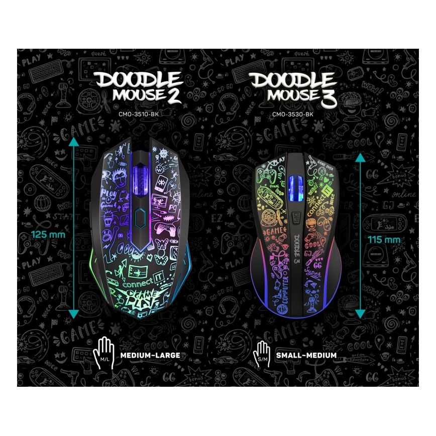 CONNECT IT CMO-3530-DD - LED RGB Brezžična polnilna gaming miška 800/1200/1600/2400/4800 DPI 600 mAh črna