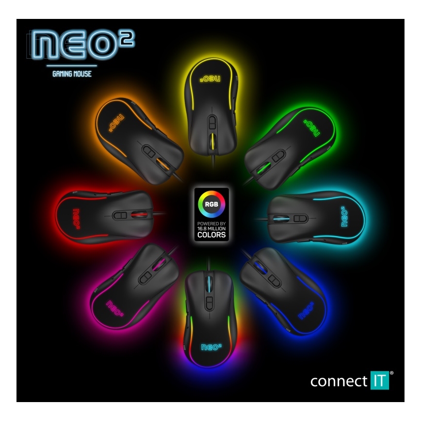 CONNECT IT CMO-3589-BK - LED RGB Žična gaming miška 200-7200 DPI črna