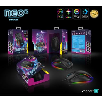 CONNECT IT CMO-3589-BK - LED RGB Žična gaming miška 200-7200 DPI črna