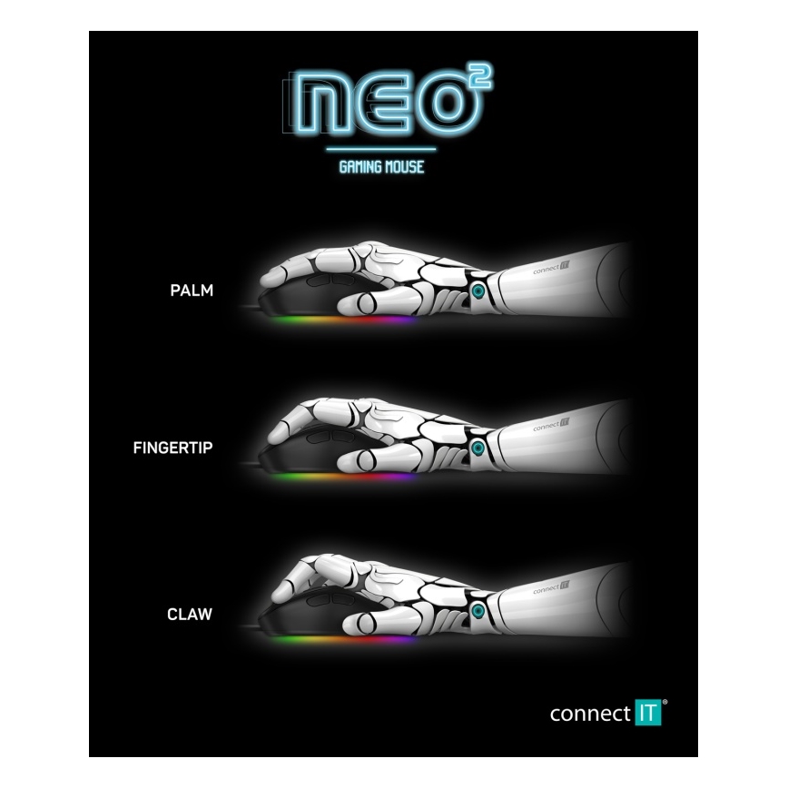 CONNECT IT CMO-3589-BK - LED RGB Žična gaming miška 200-7200 DPI črna