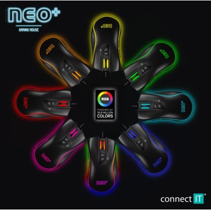 CONNECT IT CMO-3591-BK - LED RGB Žična gaming miška 500-7200 DPI črna