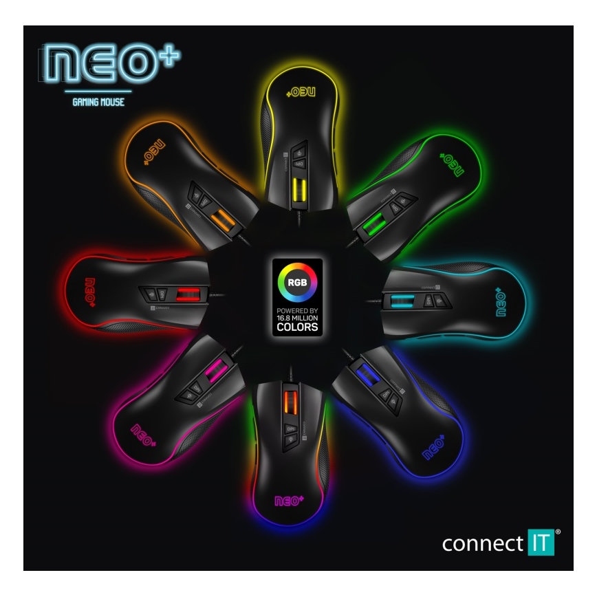 CONNECT IT CMO-3591-BK - LED RGB Žična gaming miška 500-7200 DPI črna