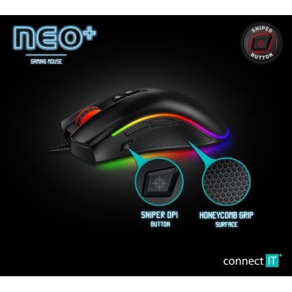 CONNECT IT CMO-3591-BK - LED RGB Žična gaming miška 500-7200 DPI črna