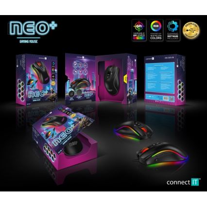 CONNECT IT CMO-3591-BK - LED RGB Žična gaming miška 500-7200 DPI črna