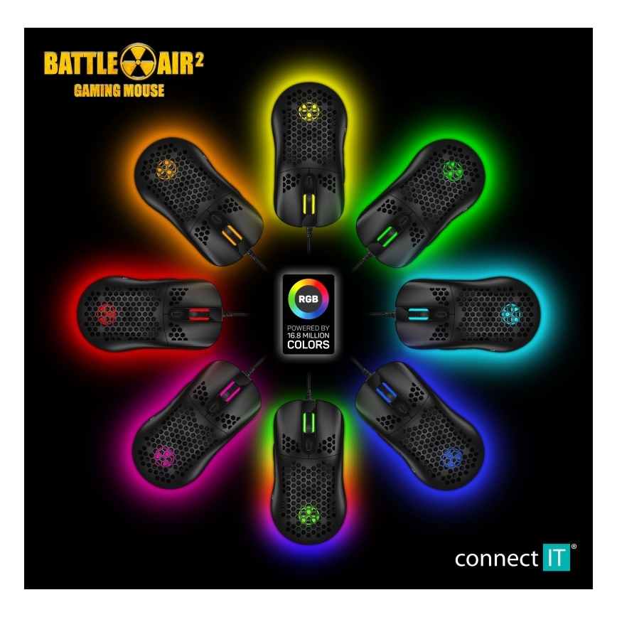 CONNECT IT CMO-5511-BK - LED RGB Žična gaming miška 200-12800 DPI črna