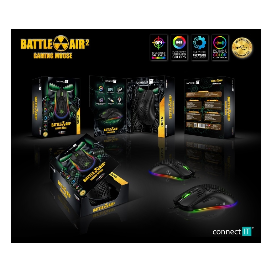 CONNECT IT CMO-5511-BK - LED RGB Žična gaming miška 200-12800 DPI črna