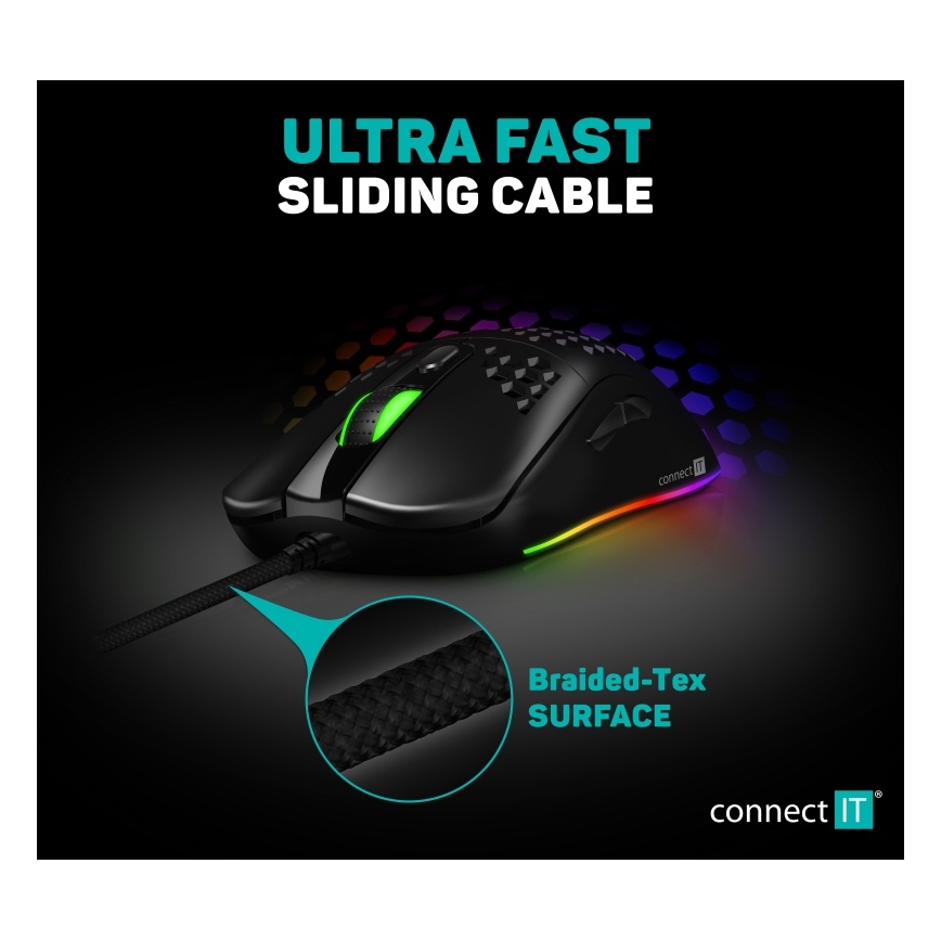 CONNECT IT CMO-5511-BK - LED RGB žična igralna miška 200-12800 DPI črna