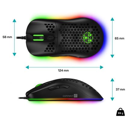 CONNECT IT CMO-5511-BK - LED RGB žična igralna miška 200-12800 DPI črna