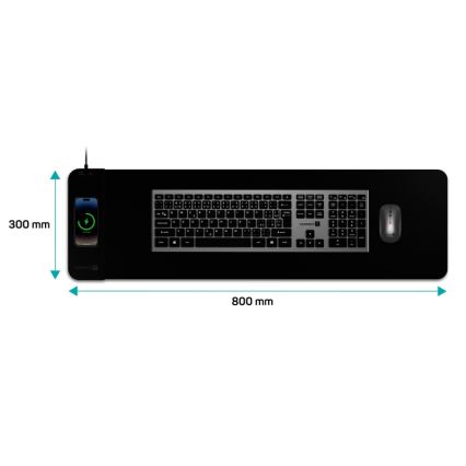CONNECT IT CMP-2500-LG - Podloga za tipkovnico in miška z Qi brezžično polnjenje 80x30 cm črna