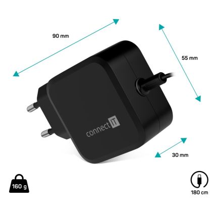 CONNECT IT CNP-1660-BK - Univerzalni napajalnik za prenosne računalnike USB-C 67W