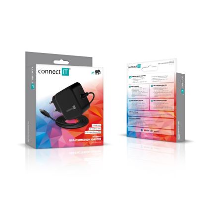 CONNECT IT CNP-1660-BK - Univerzalni napajalnik za prenosne računalnike USB-C 67W