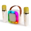 CONNECT IT CSP-1010-BG - LED RGB zvočnik z dvema brezžičnima mikrofonoma 2Mic 5W/1200 mAh + 2x 400 mAh kremno/zlata