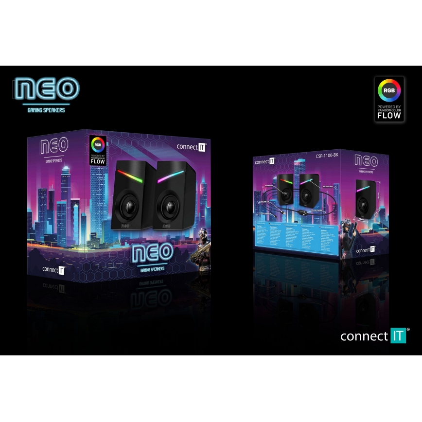 CONNECT IT CSP-1100-BK - SET 2x LED RGB Gaming zvočnik 6W/5V črna