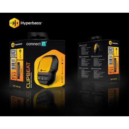 CONNECT IT HSP-1010-BK - Brezžični zvočnik z mikrofonom ClipBEAT 2W/5V 560 mAh IPX7 črna/rumena