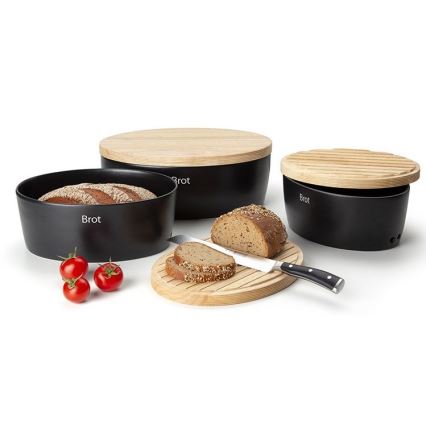 Continenta C3730 - Škatla za kruh s pokrovom 30x23 cm, črna/iz gumenega lesa