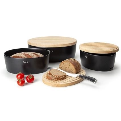 Continenta C3732 - Posoda za kruh s pokrovom 36x23 cm črna/kaučukov les