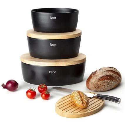 Continenta C3732 - Posoda za kruh s pokrovom 36x23 cm črna/kaučukov les