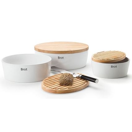 Continenta C3930 - Škatla za kruh s pokrovom 30x23 cm bela/gumi les