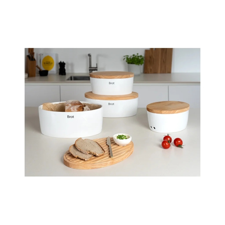 Continenta C3936 - Škatla za kruh s pokrovom 36x23 cm bela/gumi les