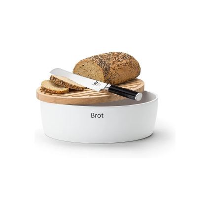 Continenta C3936 - Škatla za kruh s pokrovom 36x23 cm bela/gumi les