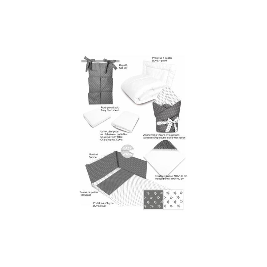 COSING - 10-delni komplet Sleeplease za novorojenčka, siva/bela