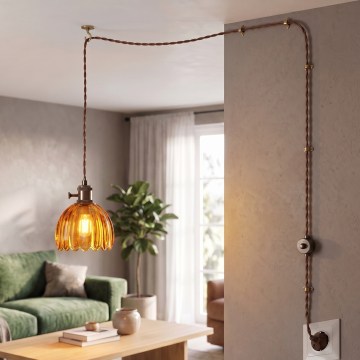 Cottex - Lestenec na vrvici s vtikačem NORA 1xE14/5W/230V rjava