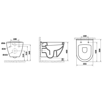 Creavit - Viseča WC školjka PAULA keramika/bela