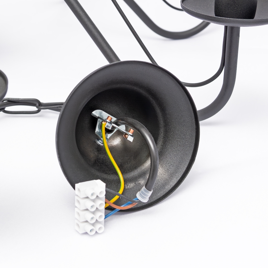 Črn lestenec na verigi MALBO 8xE14/10W/230V