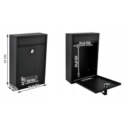 Črn poštni nabiralnik 21,7x32 cm