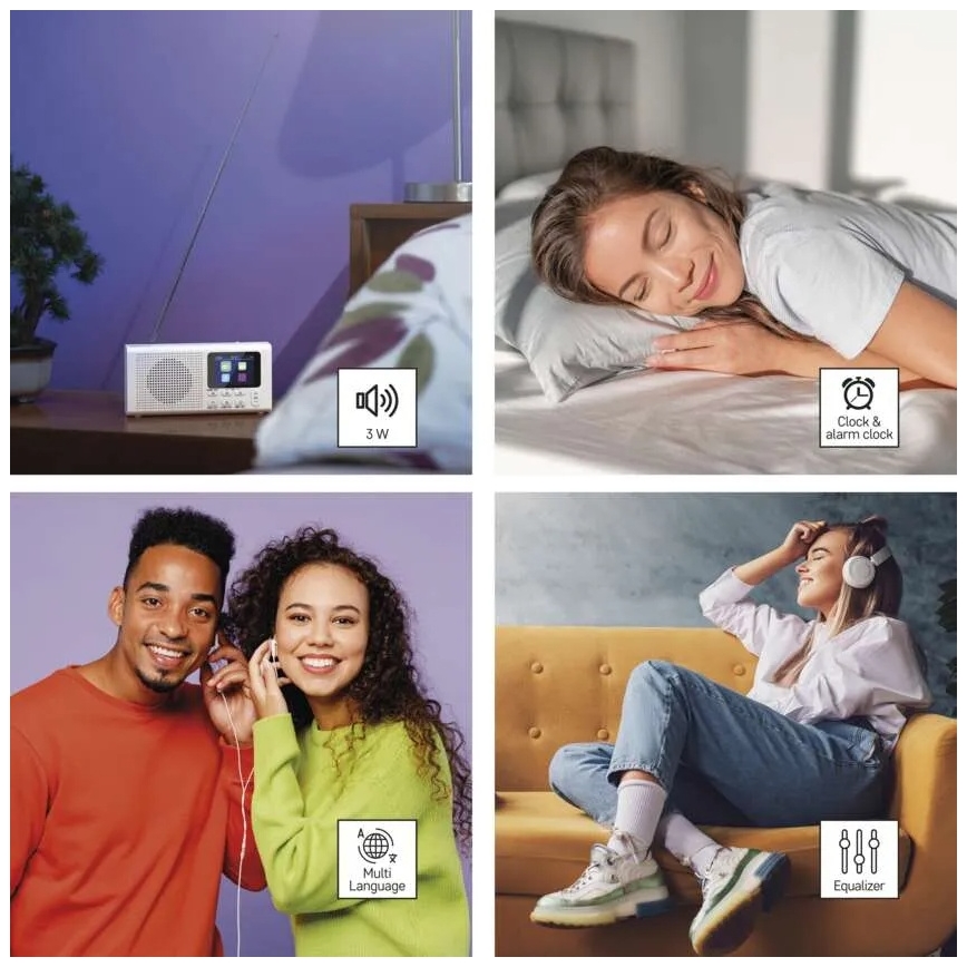 DAB DAB+ FM radio 3W/5V/4xAA bela