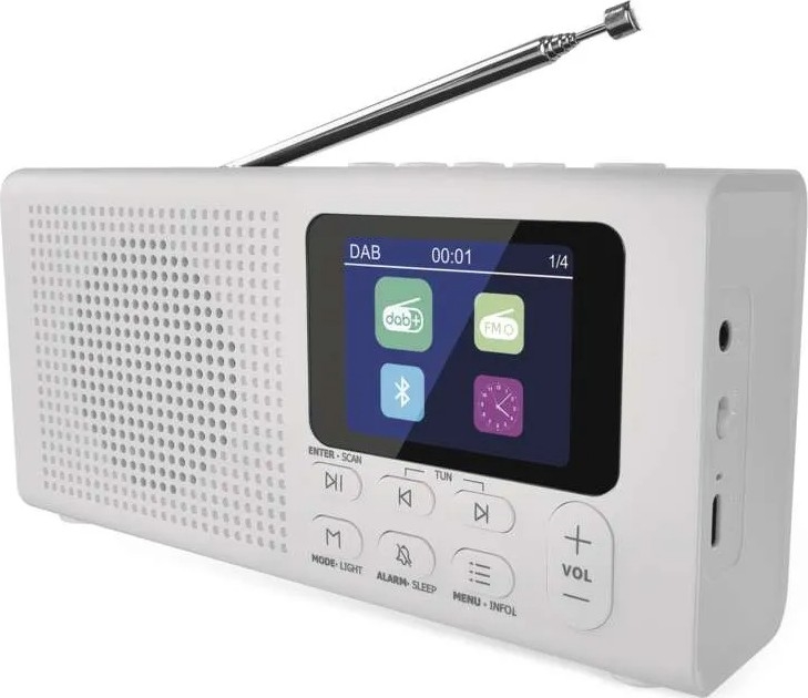 DAB DAB+ FM radio 3W/5V/4xAA bela