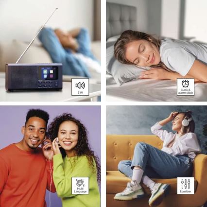 DAB DAB+ FM radio 3W/5V/4xAA črno