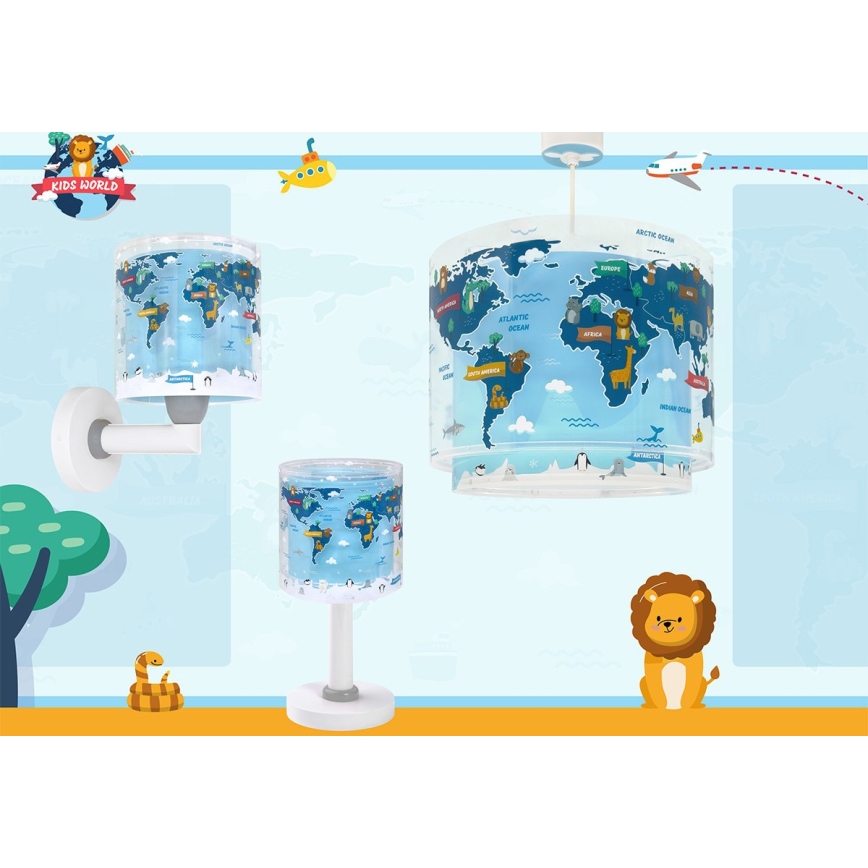 Dalber 40679 - Otroška stenska svetilka WORLD 1xE27/15W/230V modra