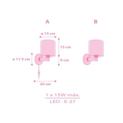 Dalber 41259 - Otroška stenska svetilka HELLO KITTY&FRIENDS 1xE27/15W/230V roza